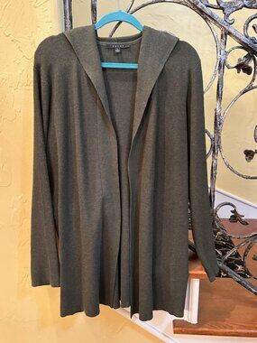 Long, hooded, open front Cardigan